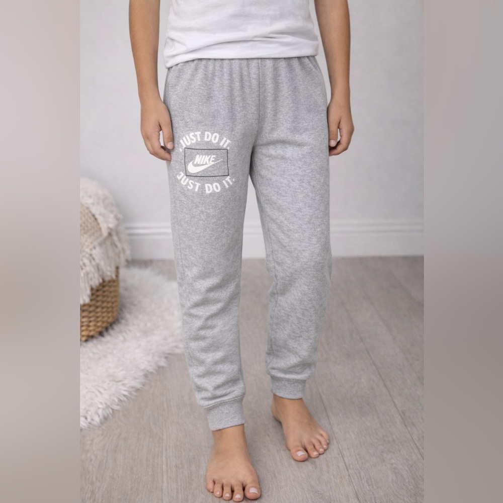 Nike Kids Light Gray Joggers with 'Just Do It' Print